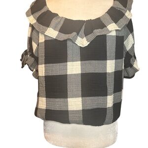 Porridge by Anthropologie Plaid Off-Shoulder Top - Black and White